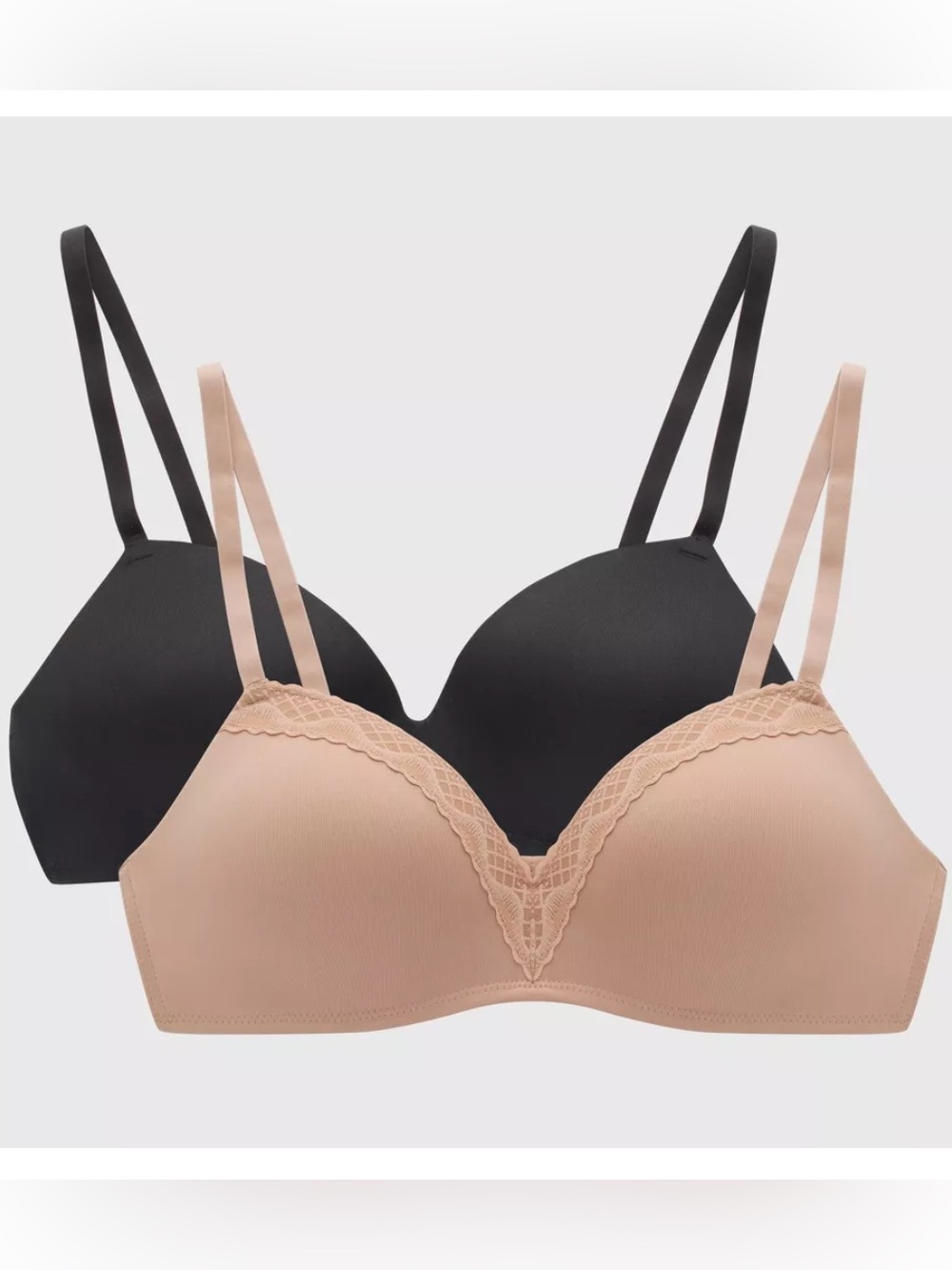 Maidenform Women's 2pk Black/Almond Modern Demi Wireless T-Shirt Bra Size 34D